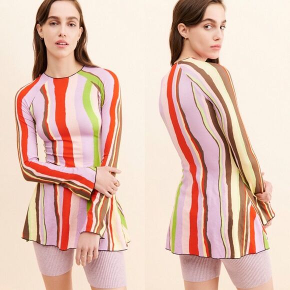 Free People Tops - Free people Arthur skins flared tunic multi‎ color striped women’s size 8